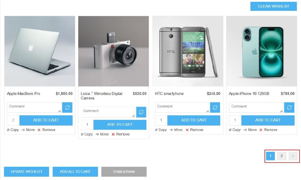 multiple wishlist page pagination is implement wishlist
